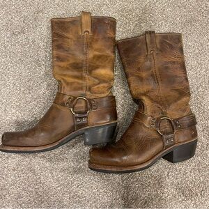Frye Brown Distressed Leather Combat Boots